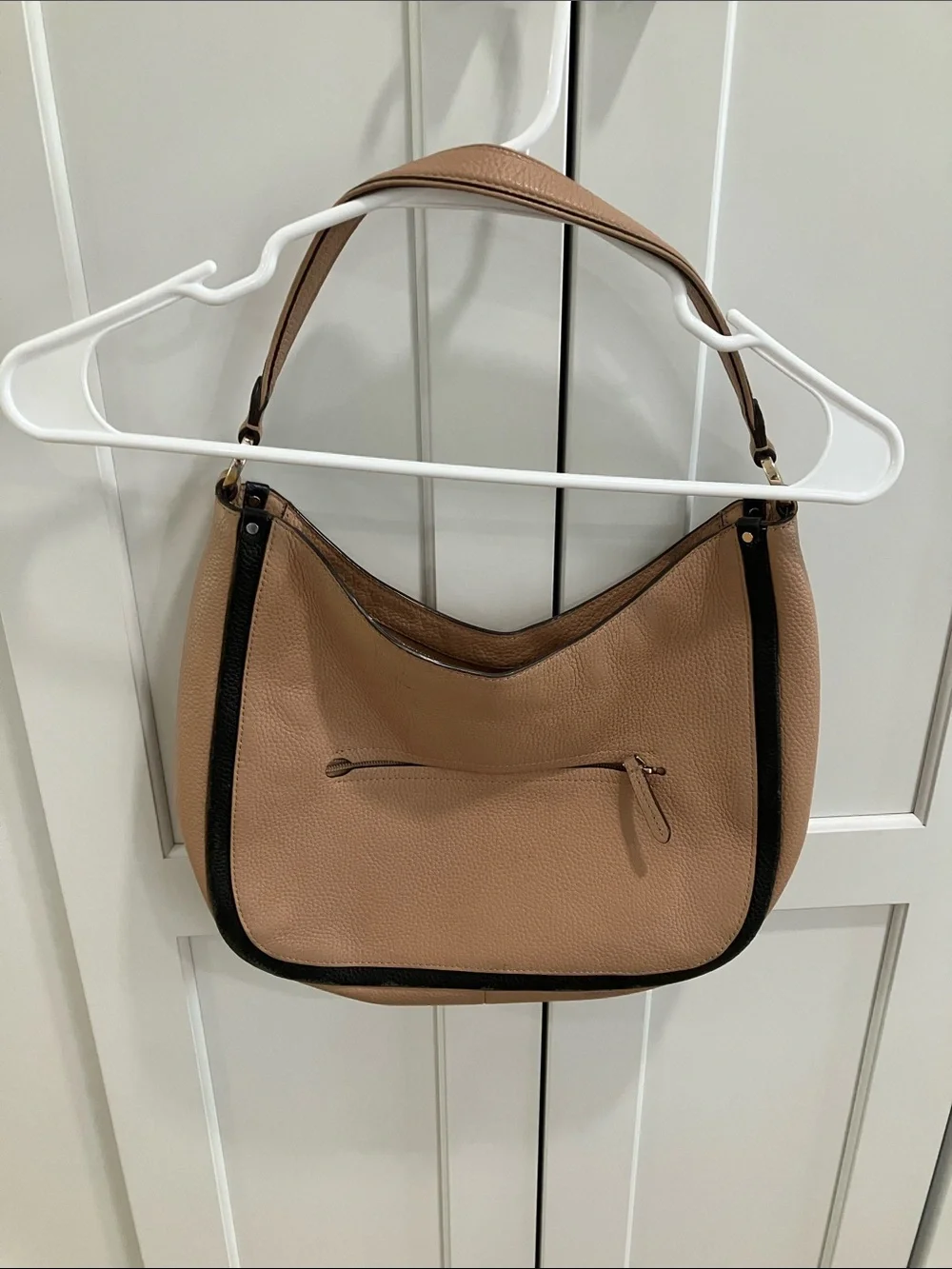 Kate Spade Women's Tan Black Roulette Large Hobo Bag Leather Shoulder Purse
